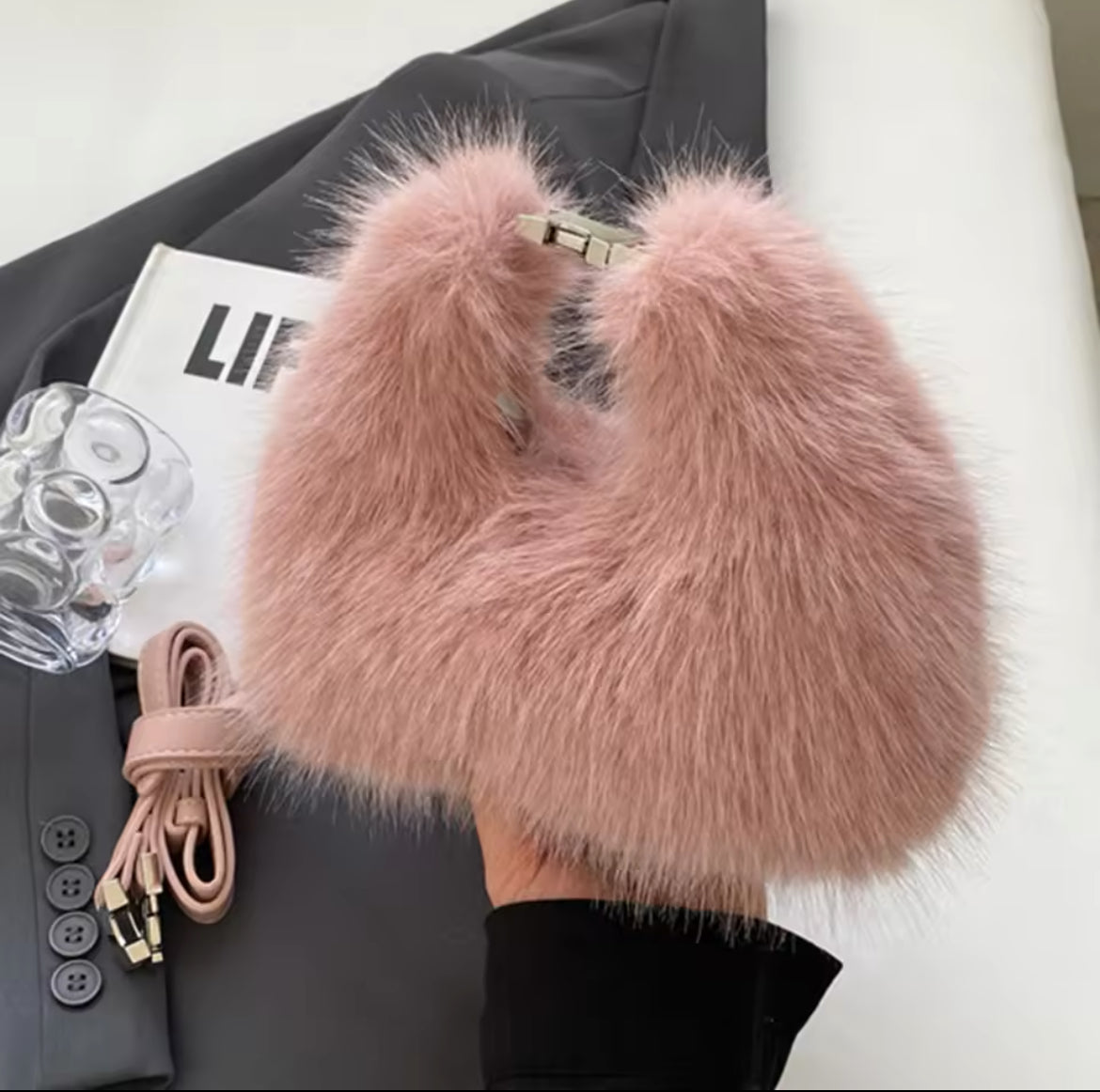 Pinky Fluff Throw Around Purse